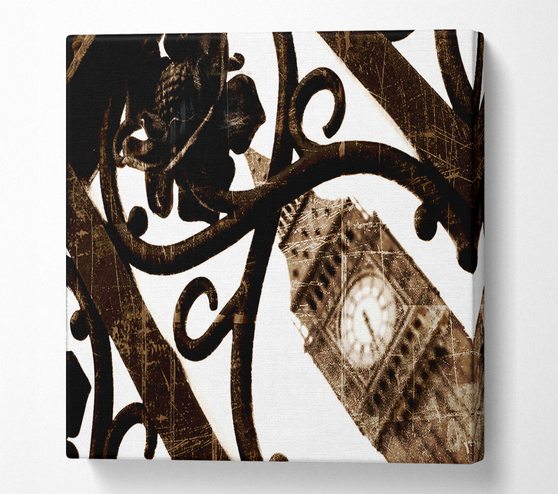  A Canvas Print of London Big Ben Through The Gates Sepia Canvas Print