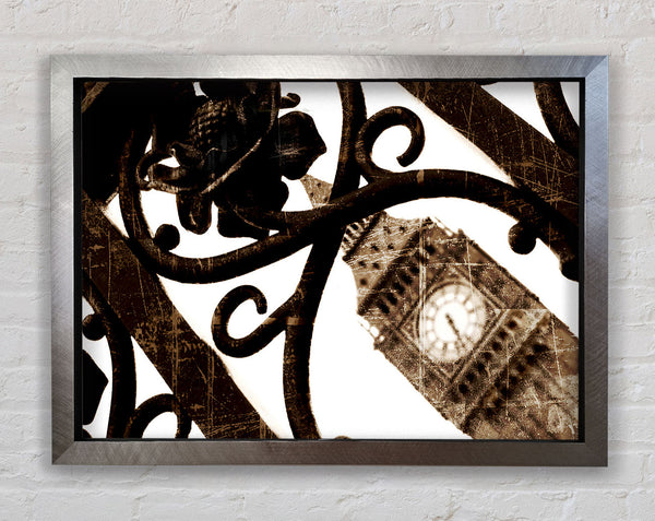 London Big Ben Through The Gates Sepia Framed Print