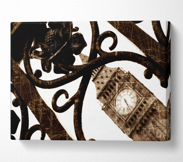  A Canvas Print of London Big Ben Through The Gates Sepia Canvas Print