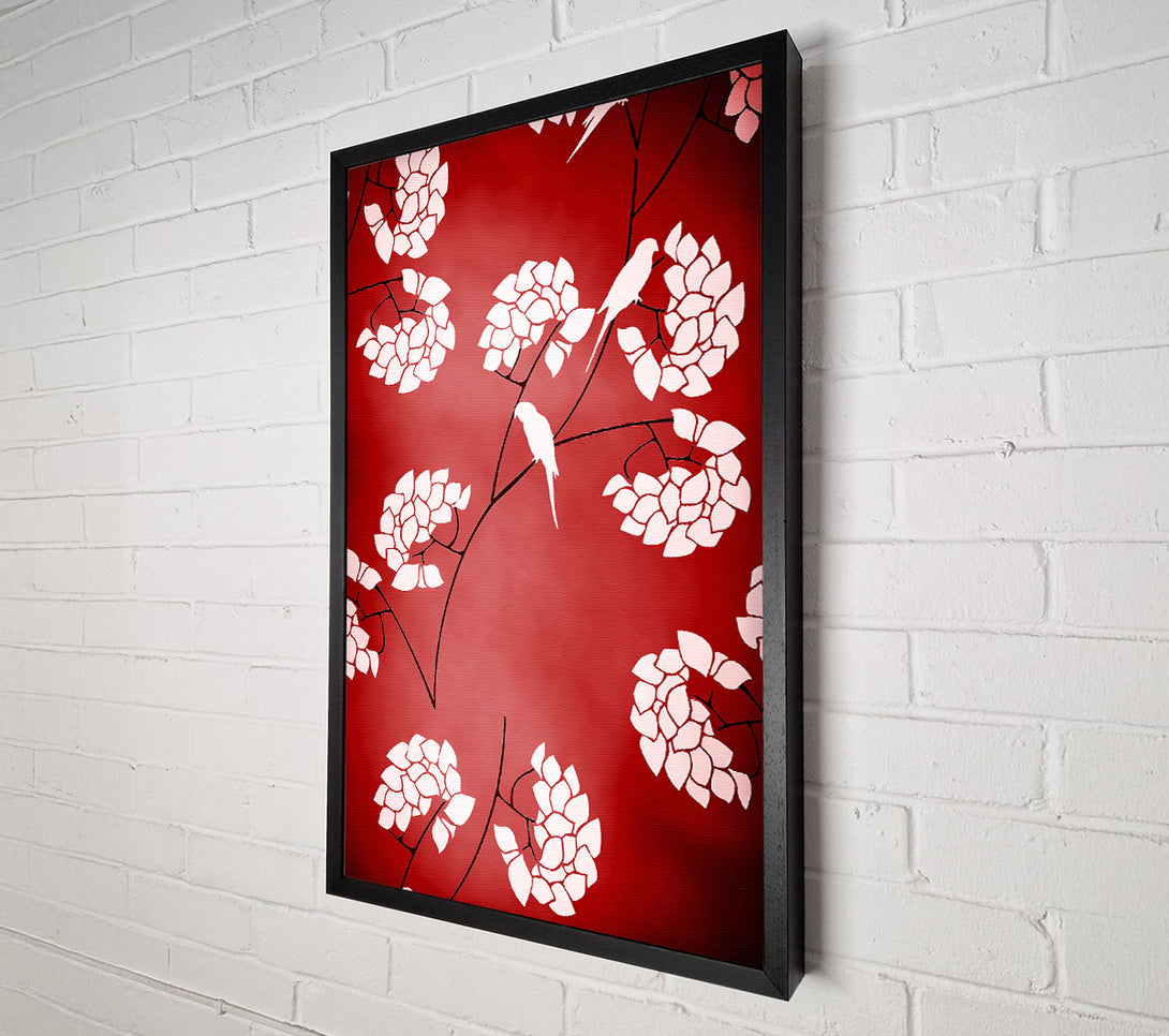  A Canvas Print of Cherrytree Birds Red Canvas Art