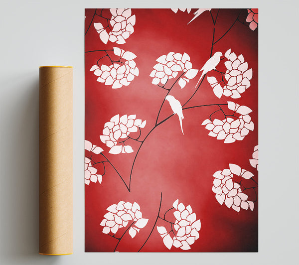 Cherrytree Birds Red Poster