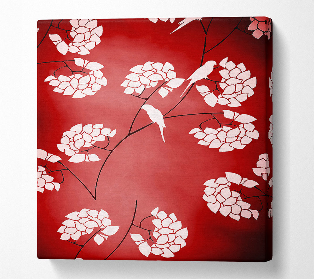  A Canvas Print of Cherrytree Birds Red Canvas Art