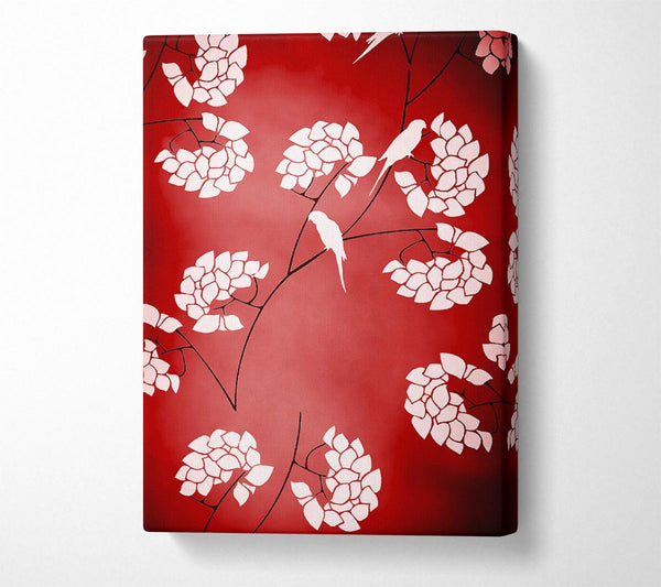  A Canvas Print of Cherrytree Birds Red Canvas Art