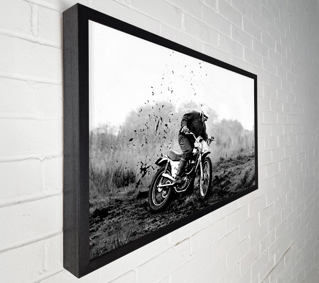  A Canvas Print of Motor Bike In The Mud B n W Canvas Print