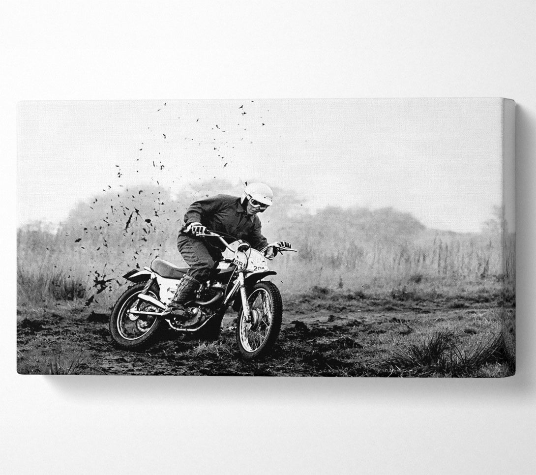  A Canvas Print of Motor Bike In The Mud B n W Canvas Print