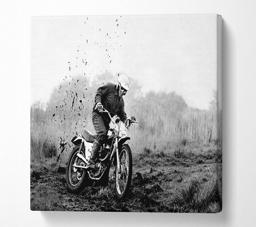  A Canvas Print of Motor Bike In The Mud B n W Canvas Print