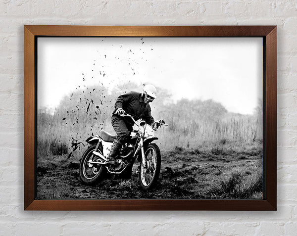 Motor Bike In The Mud B n W Framed Print