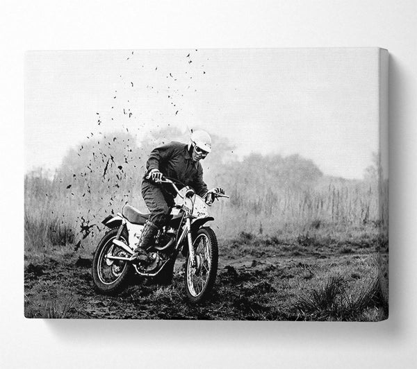  A Canvas Print of Motor Bike In The Mud B n W Canvas Print