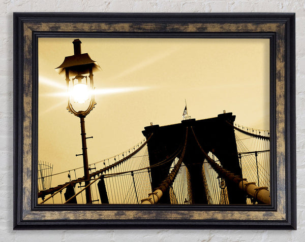 Brooklyn Bridge Street Light Retro Framed Print