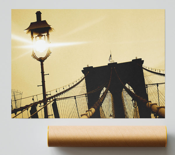 Brooklyn Bridge Street Light Retro Poster