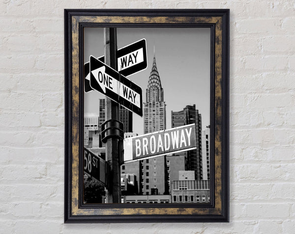 New York Signs To Broadway B n W Framed Print