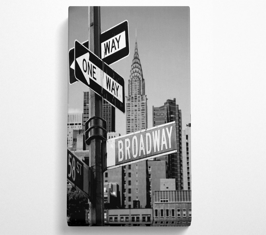  A Canvas Print of New York Signs To Broadway B n W Canvas Print