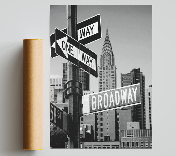 New York Signs To Broadway B N W Print