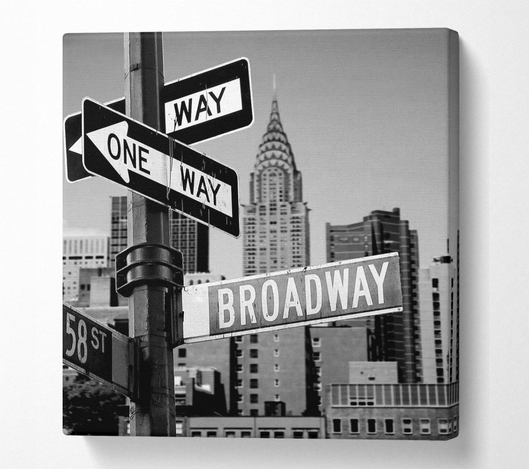  A Canvas Print of New York Signs To Broadway B n W Canvas Print