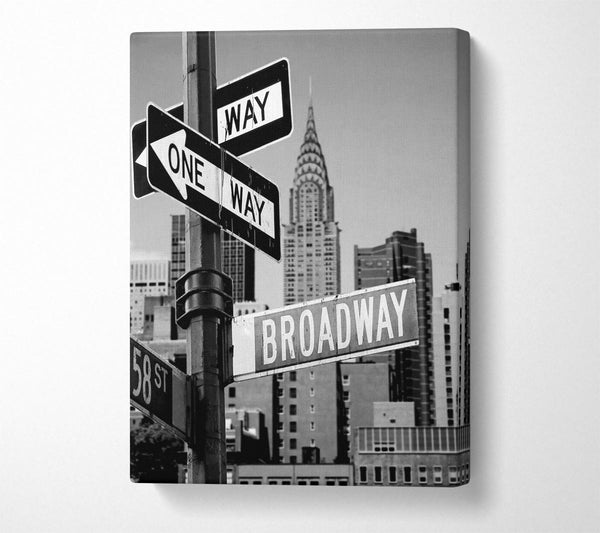  A Canvas Print of New York Signs To Broadway B n W Canvas Print