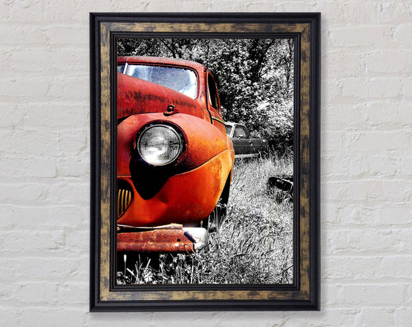 Old Banger Car In Field Framed Print