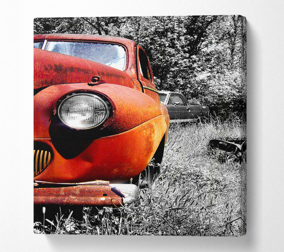  A Canvas Print of Old Banger Car In Field Canvas Print