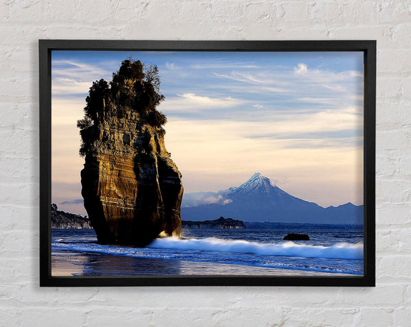 New Zealand Beach Mount Taranaki View Framed Print