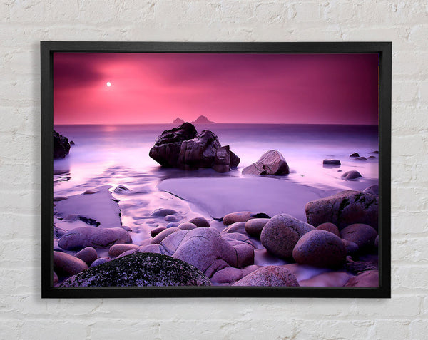 Lilac Beach Rocks Framed Print
