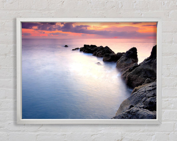Beautiful Serene Ocean Rocks Framed Print