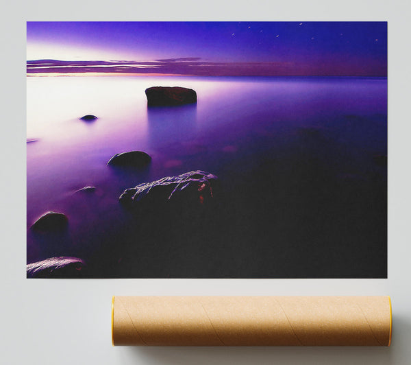 Foggy Purple Shore At Sunset Print