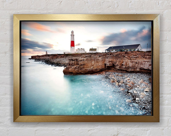 Lighthouse Ocean Rocks Framed Print