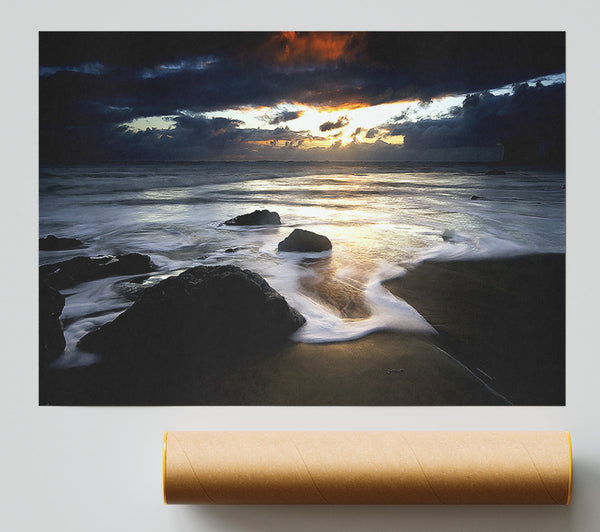 Beautiful Beach Ocean As Dawn Breaks Poster