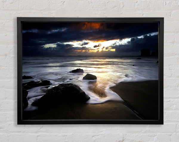 Beautiful Beach Ocean As Dawn Breaks Framed Print