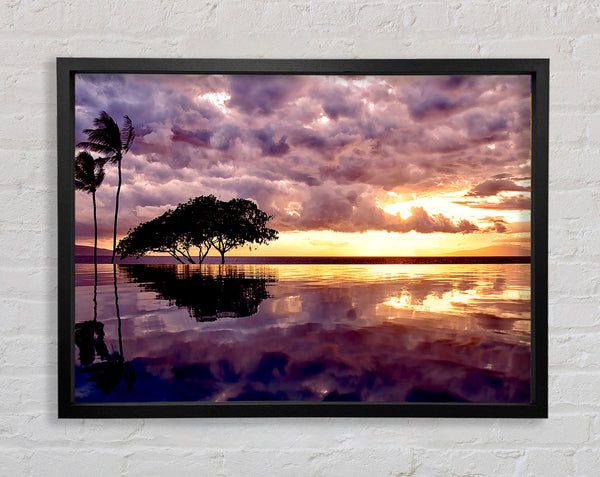 Stunning Tree In The Cloudy Sky Ocean Framed Print