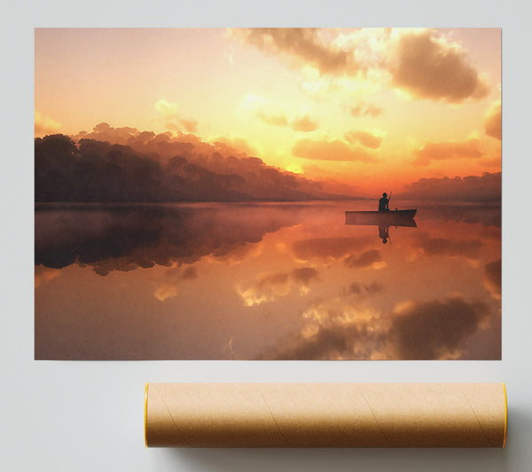 Fishing In The Tranquil Sky Reflection Print
