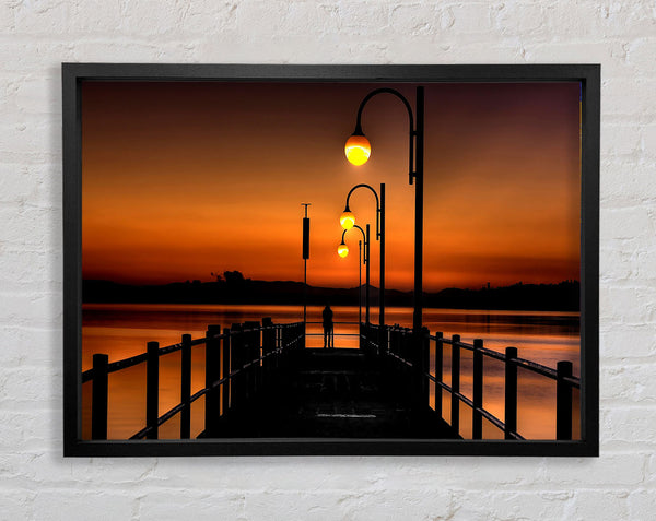 Pier Sunset Orange Framed Print