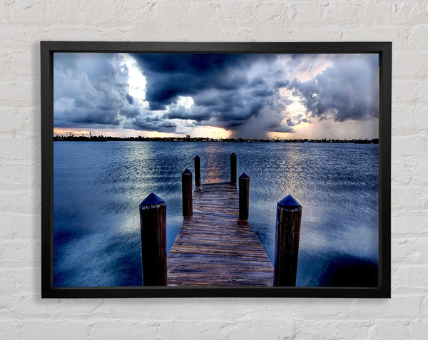Pontoon Out To Sea Blue Framed Print