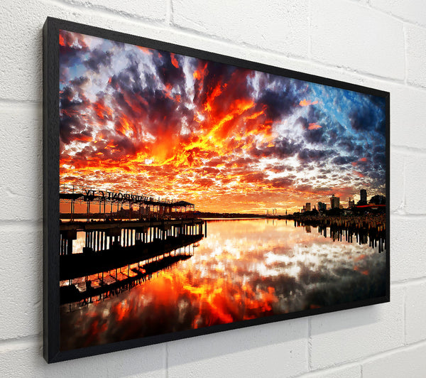 Fire Sky Ocean Reflection