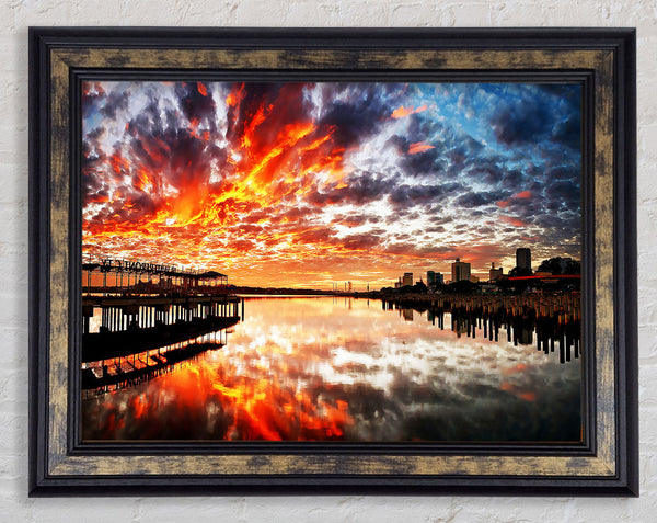 Fire Sky Ocean Reflection Framed Print