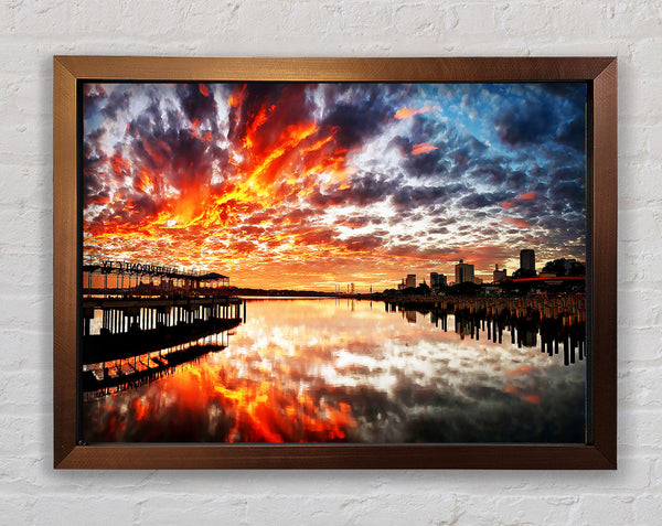 Fire Sky Ocean Reflection Framed Print