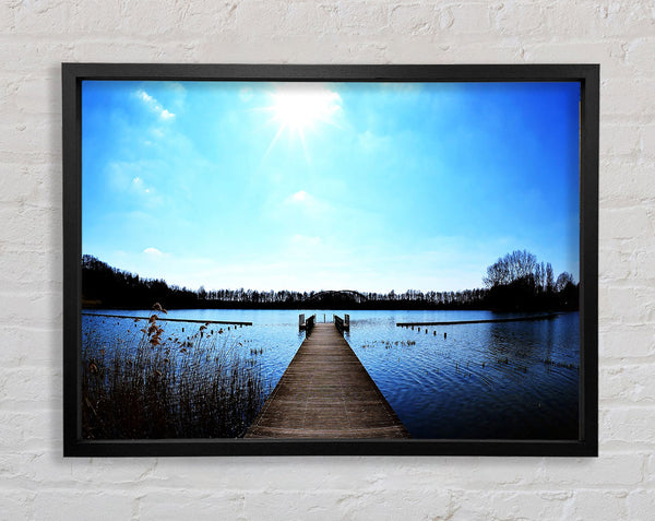Pier Sparkle Sun Blue Framed Print