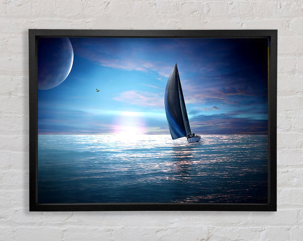 Sailing Boat In The Moonlit Ocean Framed Print