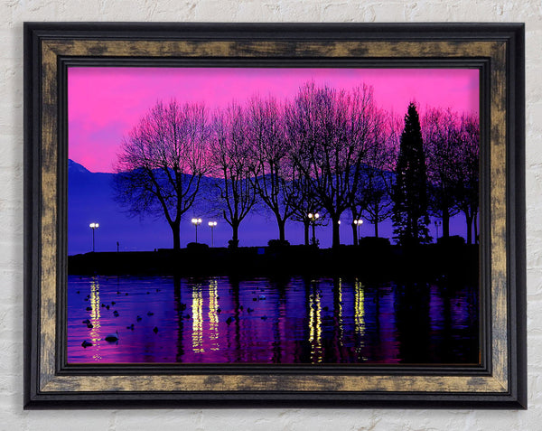 Surreal Pink Skies Over The Purple Lake Framed Print