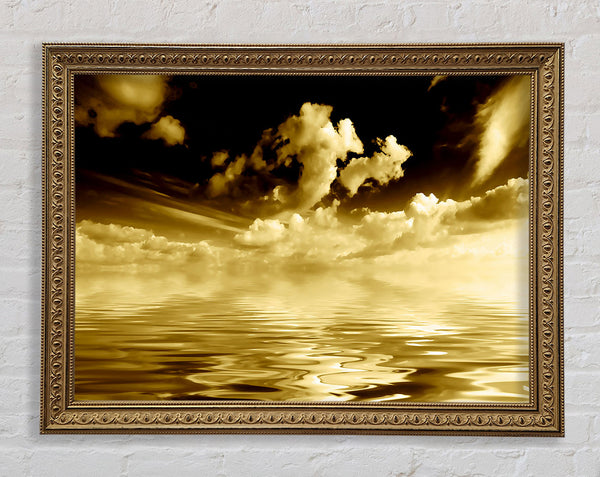 Dramatic Ocean Clouds Brown Framed Print