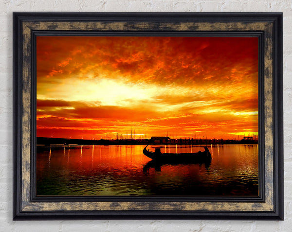 Fire Sky Lake Orange Framed Print