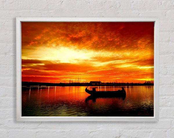 Fire Sky Lake Orange Framed Print