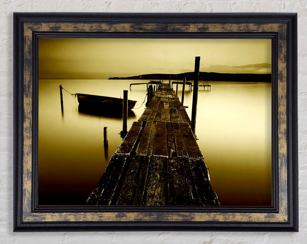 Rustic Ocean Jetty Sepia Framed Print