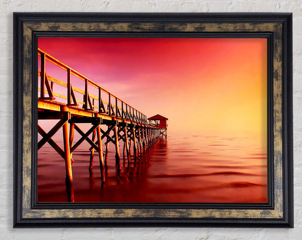 Tranquil Ocean Pier Pink Framed Print