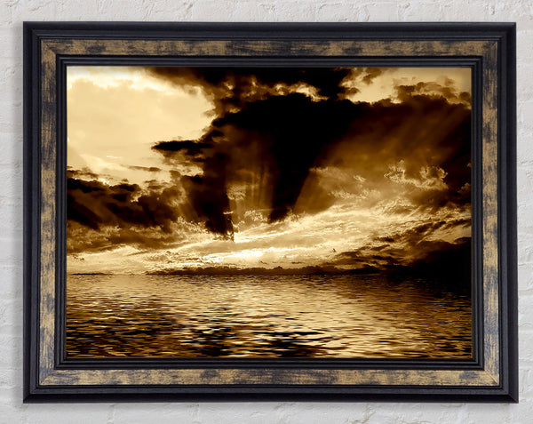 Dramatic Ocean Skies Brown Framed Print