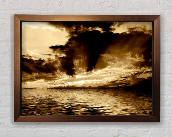 Dramatic Ocean Skies Brown Framed Print