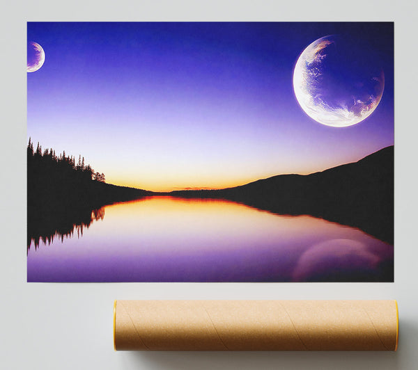 Calm Lake In Another World Purple Poster