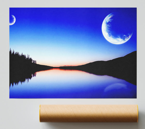 Calm Lake In Another World Blue Giclee Print