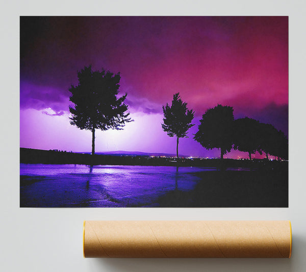 Purple Ocean Lightning Poster