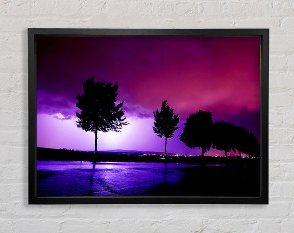 Purple Ocean Lightning Framed Print