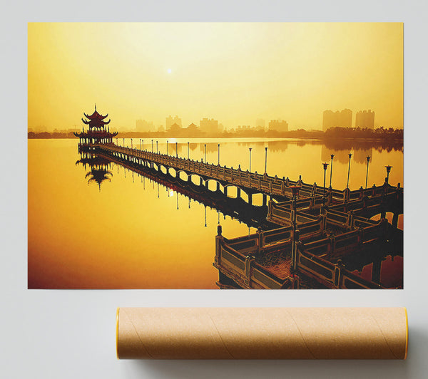 Tranquil Pier Walk Yellow Poster